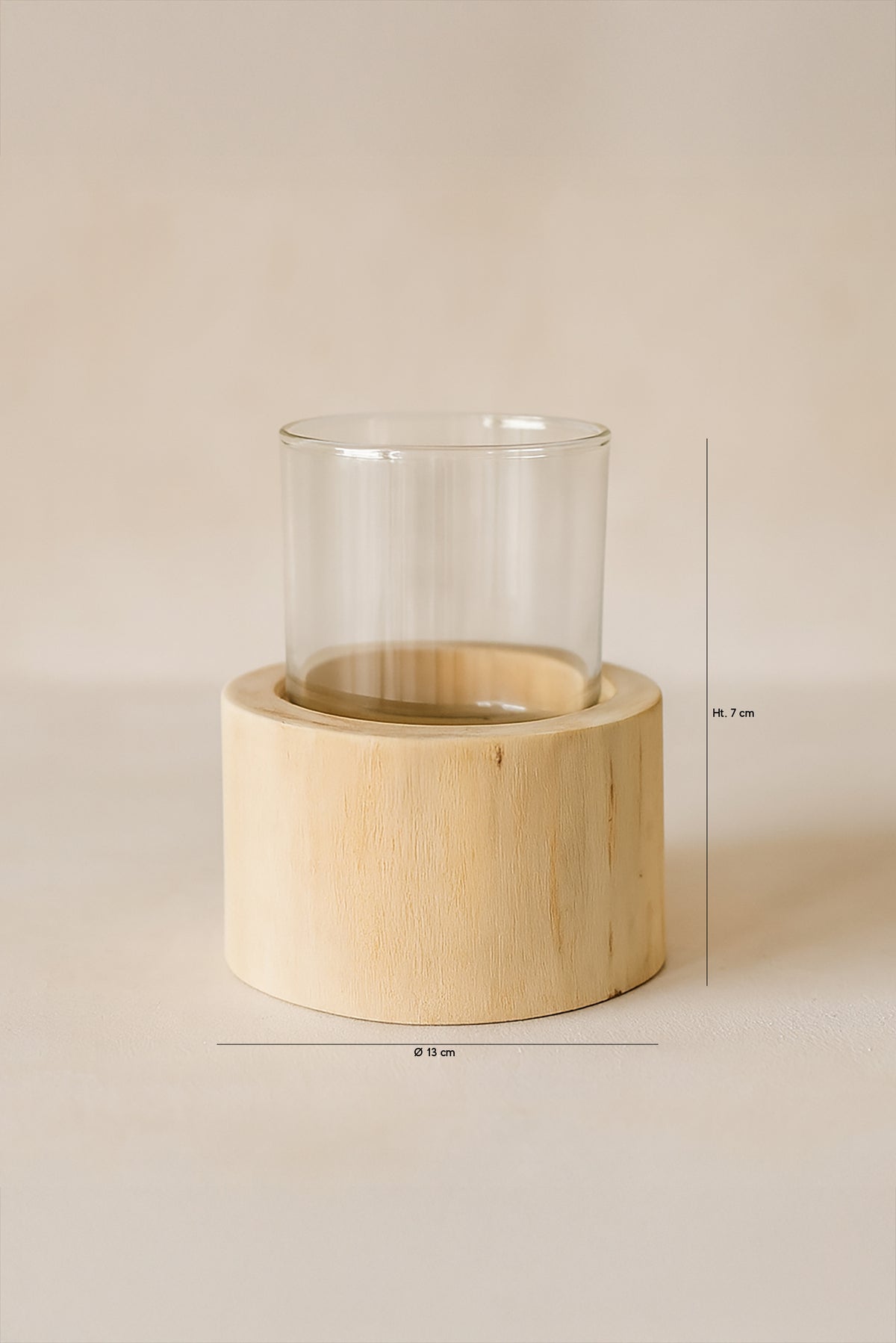 Dimensions Biak - Photophore en verre et bois de teck