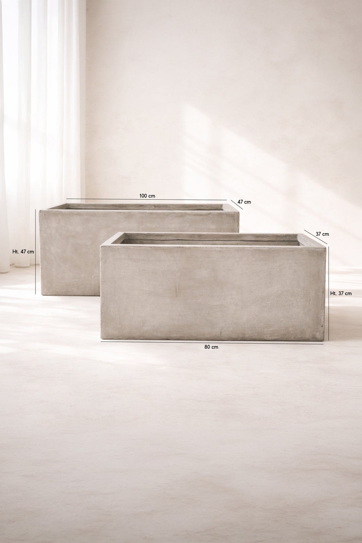 Dimensions Set de 2 pots rectangulaires Faro taupe en fibre d'argile H37/47cm