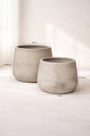 Lot de 2 pots bas forme ronde Faro en fibre d'argile D41x41x31,5cm/D55x55x40,5cm
