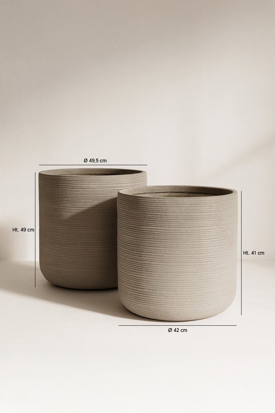 Dimensions Porto - Lot de 2 pots forme ronde taupe