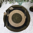 LUNA - Set de table rond en jonc de mer 38cm vert