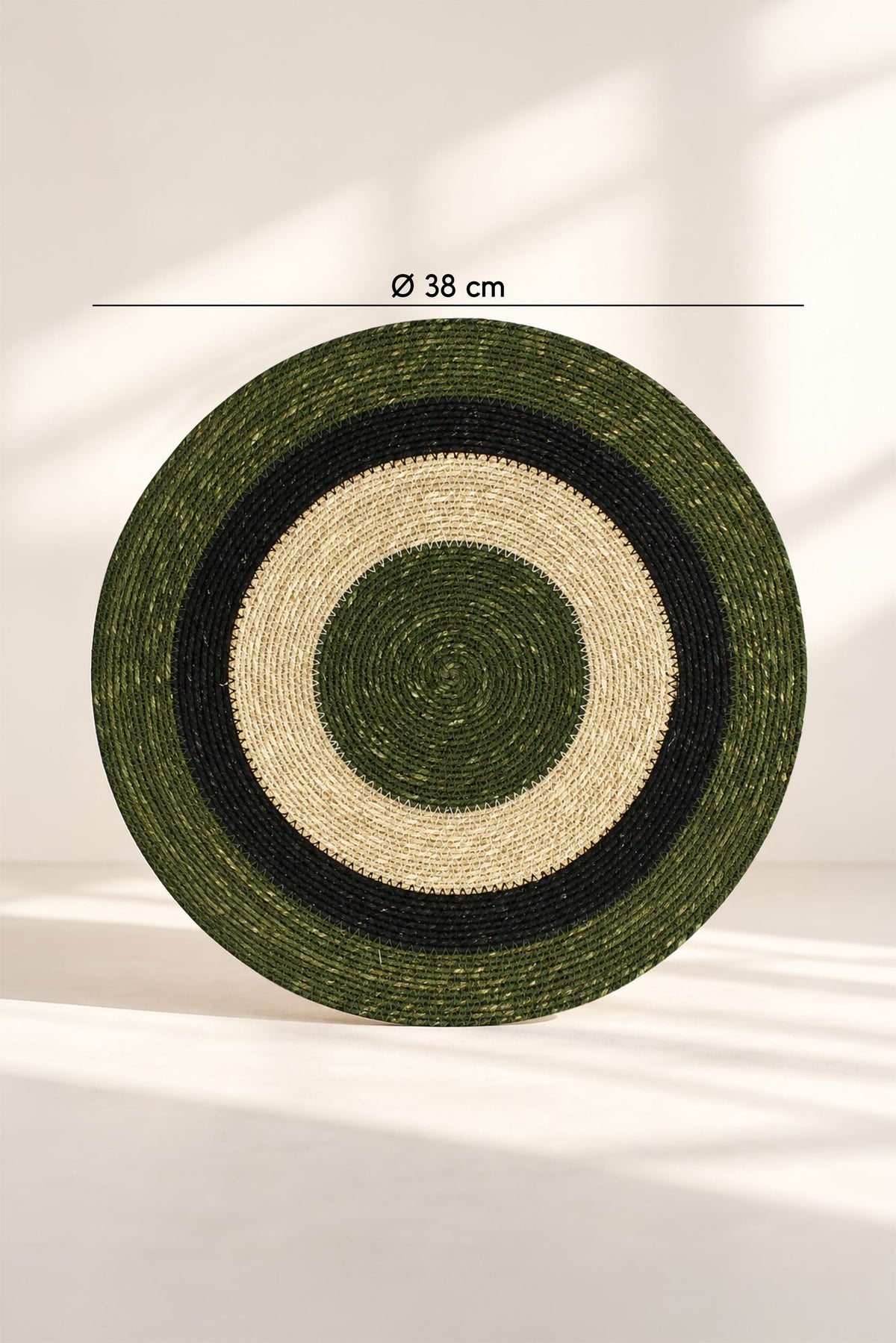 Dimensions LUNA - Set de table rond en jonc de mer 38cm vert