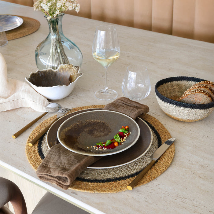Lot de 6 sets de table Iris en jonc de mer naturel et jaune D38 cm