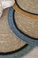 Iris - Lot de 6 sets de table en jonc de mer naturel et bleu