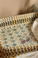 Paros - Plateau rectangulaire en jonc de mer et nacre