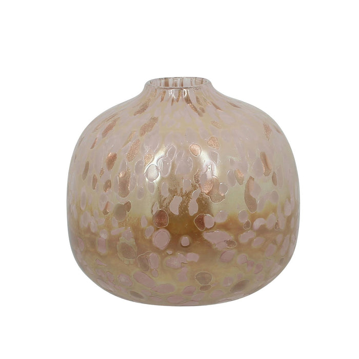 Vase boule Coppra en verre soufflé rose et cuivré H 15 cm
