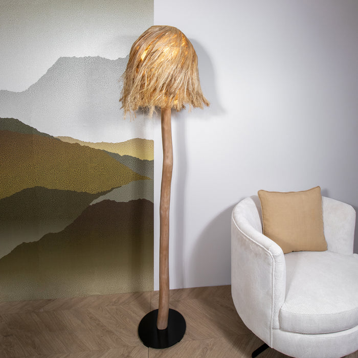 Lampadaire Ibiza en bois de racine et abat jour en abaca H 173 cm