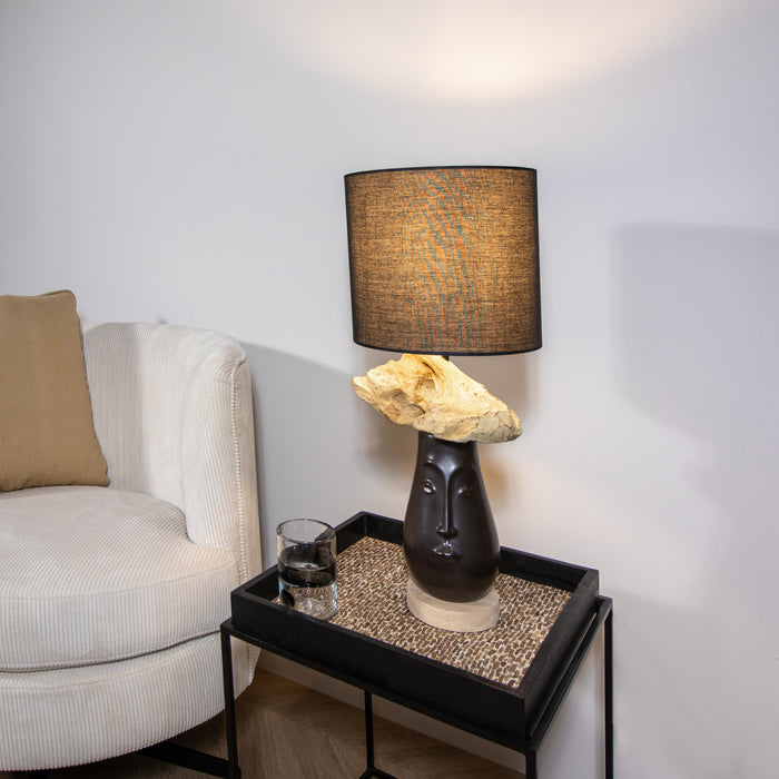 Lampe de table Tahai en céramique et bois d'acacia H 46 cm