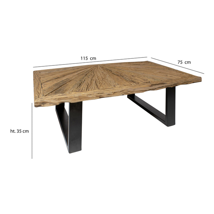 Table basse Sarmaty en bois de teck massif recyclé et structure métal noir 115 x 75 cm
