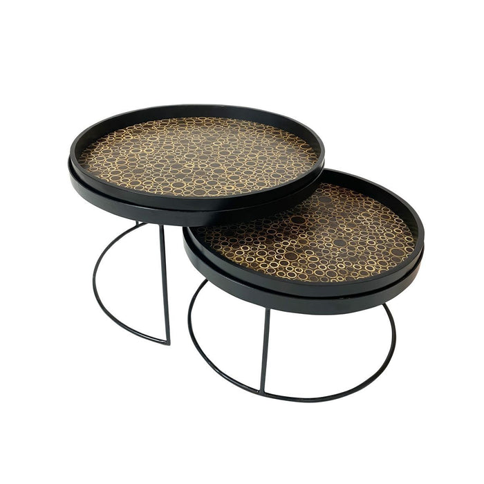 Set de 2 tables basses Racha en noix de coco et pieds en métal D 50 cm et 60 cm