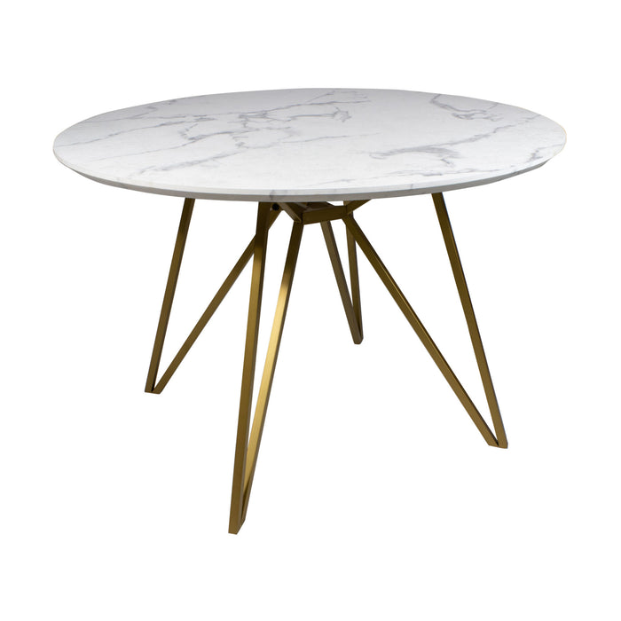 Table à manger Hoxton avec plateau effet marbre blanc et pieds métal doré mat D 100 x H 76 cm