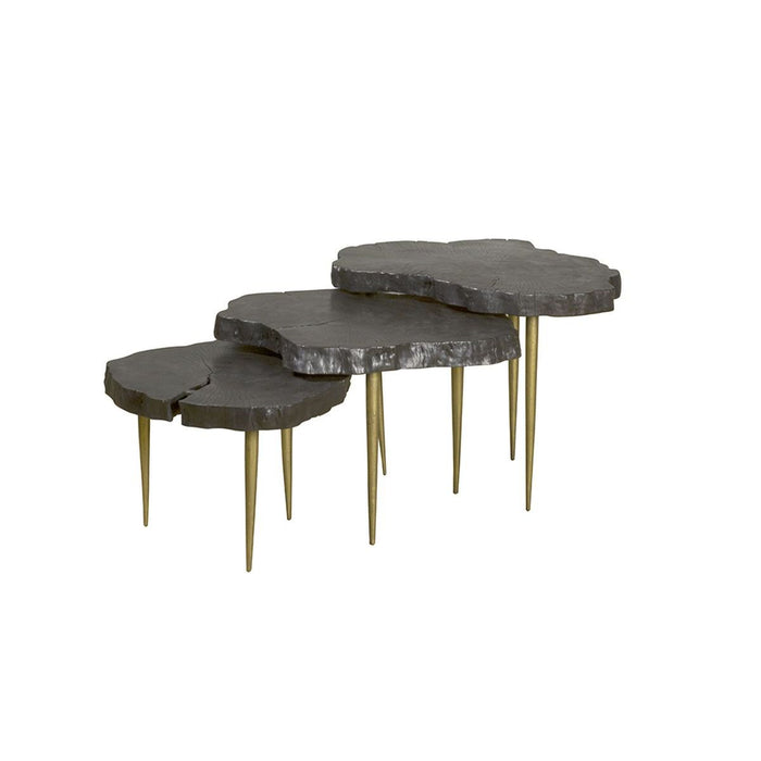 Set de 3 tables gigognes Litchi en bois brûlé de litchi D 50 cm, 50 cm et 40 cm