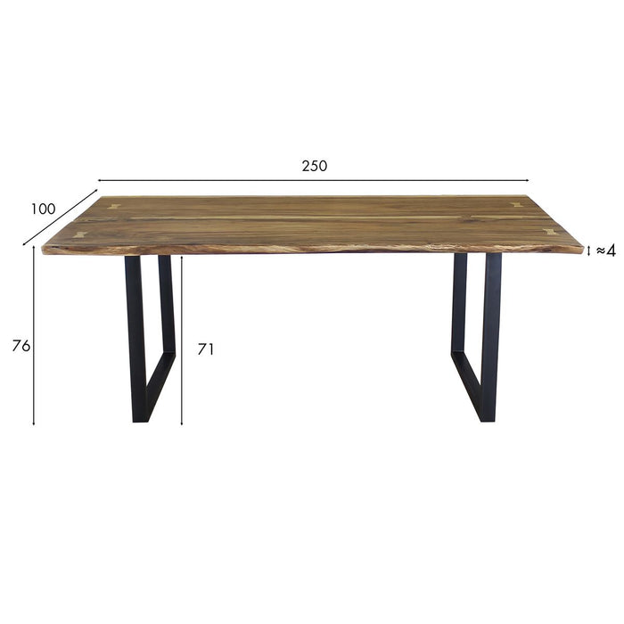 Table Calao en bois d'acacia massif, pieds en métal noir 250 x 100 x 76 cm