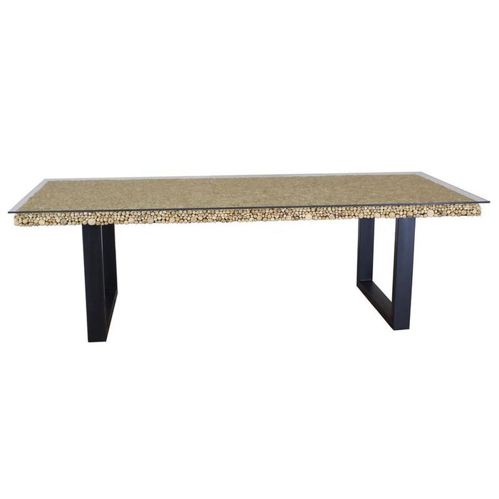 Table Flots Perdus en bois flotté avec plateau en verre 250 x 100 cm