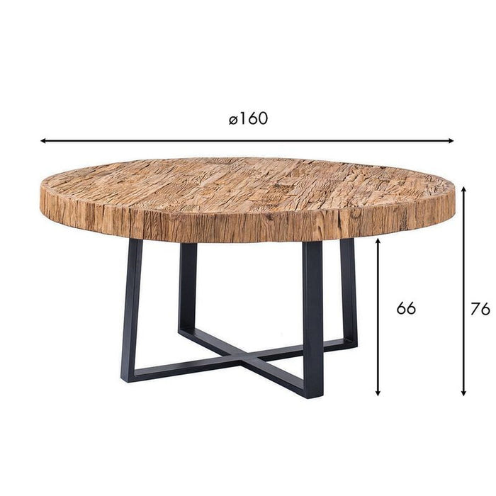 Table ronde en bois de teck recyclé avec plateau en verre D 160 cm