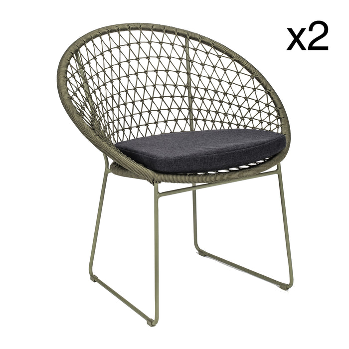 Lot de 2 fauteuils de table Bao Bao en métal vert olive avec coussin noir