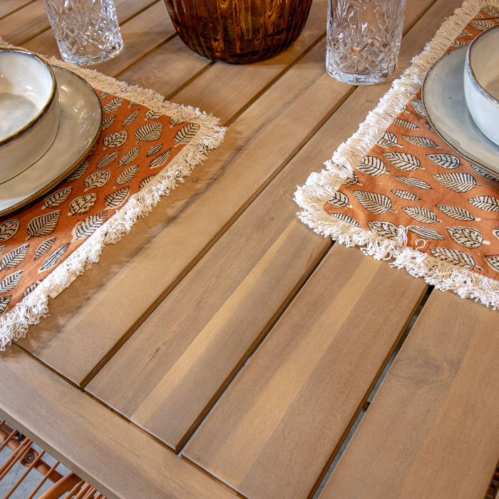 Table de jardin Saoso en bois d'acacia et métal filaire terracotta