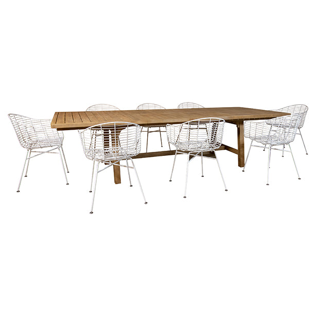 Table de jardin Saonal en bois d'acacia et métal filaire blanc