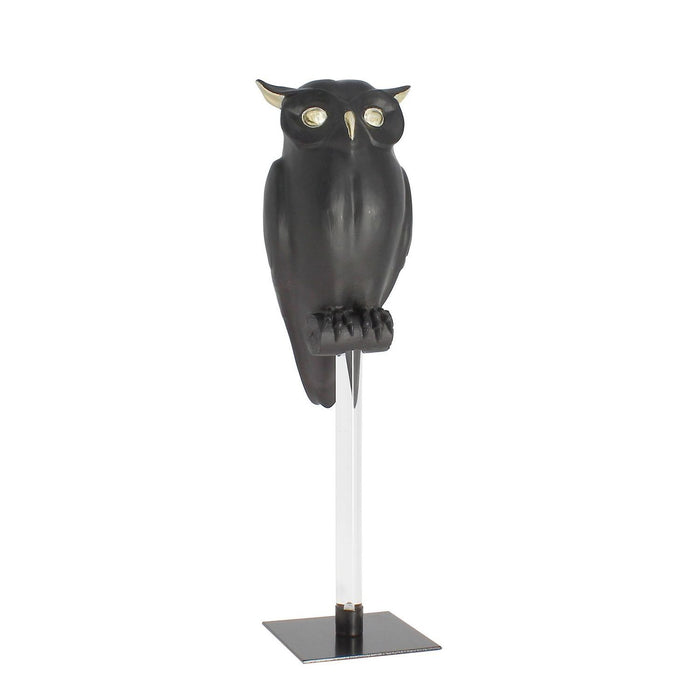 Hibou Owly Bowly sur pied noir mat et doré H 41 cm