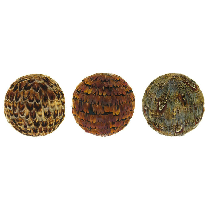 Set de 3 boules décoratives Fagiano en plumes de faisan D 10 cm