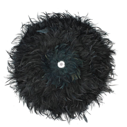 Décoration en plumes de coq et coquillages noirs D 50 cm