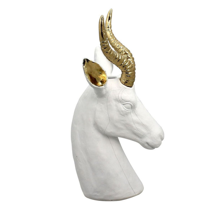 Vase tête de springbok blanc mat et or