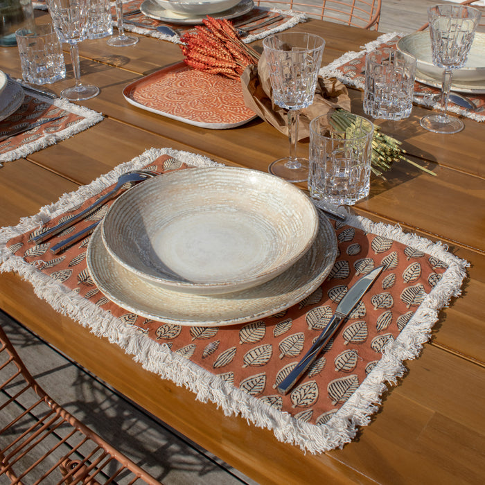 Lot de 4 sets de table Malaga en coton terracotta avec franges