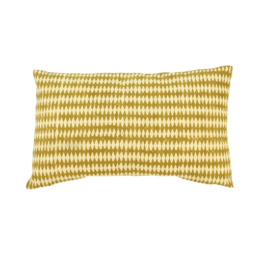 Coussin en coton jaune moutarde motifs imprimés à la main 30 x 50 cm