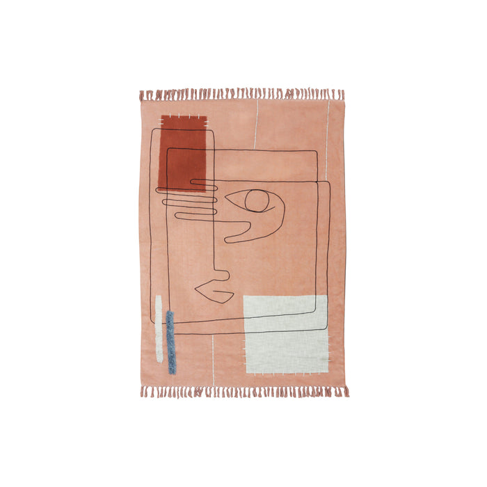 AGAFAY - Tapis en coton rose tissé à la main avec motif abstrait